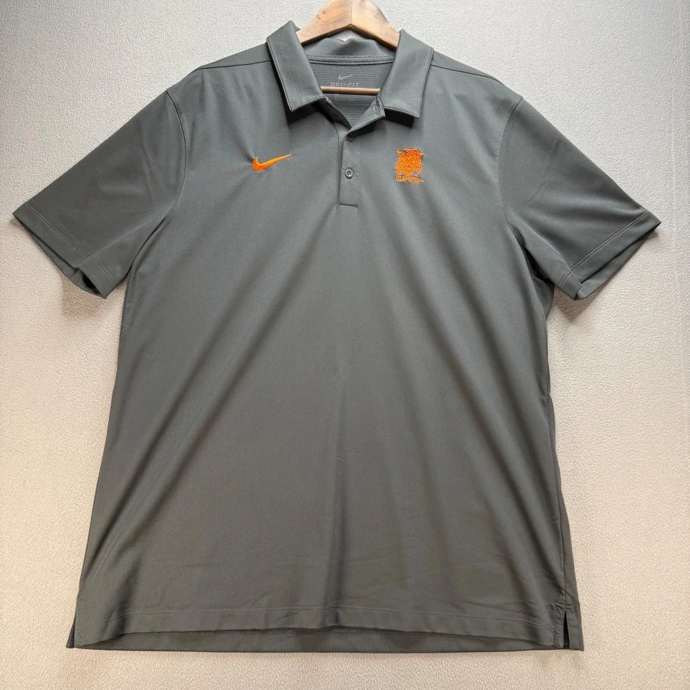 Nike Polo Shirt Men XL Gray Clemson Tigers Dri-Fit Short Sleeve Performance Golf